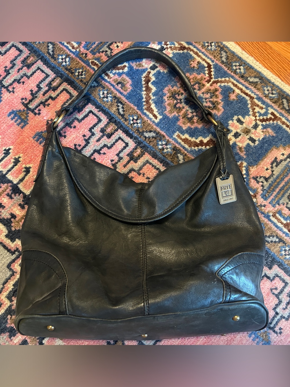 Classic Black Leather Hobo Shoulder Bag